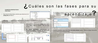 ELEMENTOS CONSTRUCTIVOS V
                                                  ¿Cuáles                                             son las fases para su
       Cielos Rasos


•   Para crear los Cielos Rasos, tenemos que ubicarnos en el
    Ceiling Plan del Nivel 1:
                                                                                                          en el Panel de Propiedades: :
                                                                                                                                                                                             ?
                                                                                                          Por defecto, el programa coloca un Cielo Raso liso, pero podemos cambiar el tipo de Cielo Raso

                                                                                                                                  aprendizaje
El Ceiling Plan nos muestra las paredes del Nivel 1, a la altura de los Cielos Rasos, por encima de las
Puertas y Ventanas:

                                                    •   Utilizaremos la herramienta Ceiling para crear
                                                        Cielos Rasos. Estos se pueden crear de dos
                                                        formas:

                                                    •   De forma automática, seleccionando la
                                                        herramienta Ceiling y haciendo clic dentro del    También se pueden crear Cielos Rasos de forma manual usando . Podemos dibujar libremente
                                                        espacio donde deseamos colocar el Cielo Raso:     la forma del contorno del Cielo Raso:
 