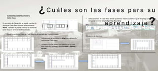 ELEMENTOS CONSTRUCTIVOS IV
                                                 ¿Cuáles                                              son las fases para su
     Cielos Rasos


                                                                                                                                                                                             ?
                                                                                                            •   Seleccionamos el Cielo Raso donde queremos hacer la abertura y se despliega una pestaña
                                                                                                                temporal llamada Create Opening Boundary:
En una vista de Elevación, se puede cambiar la
altura del Cielo Raso usando la herramienta
                                                                                                                                     aprendizaje
Move. También se puede cambiar la altura del
Cielo Raso en el Panel de Propiedades.

 •   Vamos a cambiar el tipo de Cielo Raso en el ejemplo que hemos creado:
                                                                                                            Dibujamos la abertura:
                                                 •   Utilizaremos la herramienta Align para alinear la
                                                     retícula del Cielo Raso:

                                                 •   También se puede generar una abertura en un Cielo
                                                     Raso. Para ello, vamos a la pestaña Home – Opening –
                                                     By Face:
 
