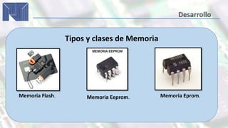 Tipos y clases de Memoria
Memoria Flash. Memoria Eeprom. Memoria Eprom.
 