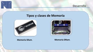 Tipos y clases de Memoria
Memoria SRam. Memoria DRam.
 