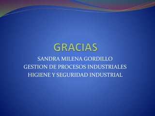 SANDRA MILENA GORDILLO
GESTION DE PROCESOS INDUSTRIALES
HIGIENE Y SEGURIDAD INDUSTRIAL
 
