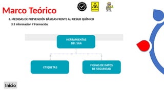 Marco Teórico
Inicio
3. MEDIDAS DE PREVENCIÓN BÁSICAS FRENTE AL RIESGO QUÍMICO
3.3 Información Y Formación
 