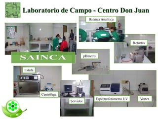 Laboratorio de Campo - Centro Don Juan
Estufa
Centrifuga
VortexEspectrofotómetro UV
Retortas
Balanza Analítica
Servidor
pHmetro
 