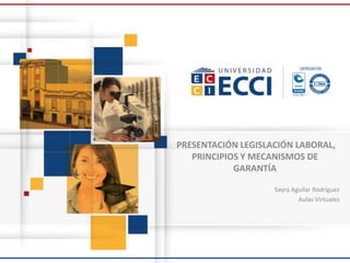 PRESENTACIÓN LEGISLACIÓN LABORAL,
PRINCIPIOS Y MECANISMOS DE
GARANTÍA
Sayra Aguilar Rodríguez
Aulas Virtuales
 