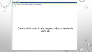 Command Window: En ella se ejecutan los comandos de 
MATLAB 
 