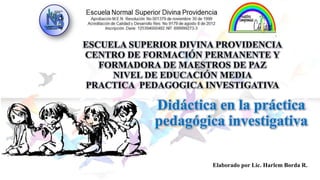 Didáctica en la práctica
pedagógica investigativa
Elaborado por Lic. Harlem Borda R.
 