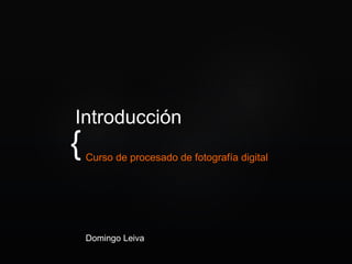 {
Introducción
Curso de procesado de fotografía digital
Domingo Leiva
 