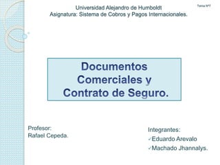 Universidad Alejandro de Humboldt
Asignatura: Sistema de Cobros y Pagos Internacionales.
Integrantes:
Eduardo Arevalo
Machado Jhannalys.
Tema Nº7
Profesor:
Rafael Cepeda.
 