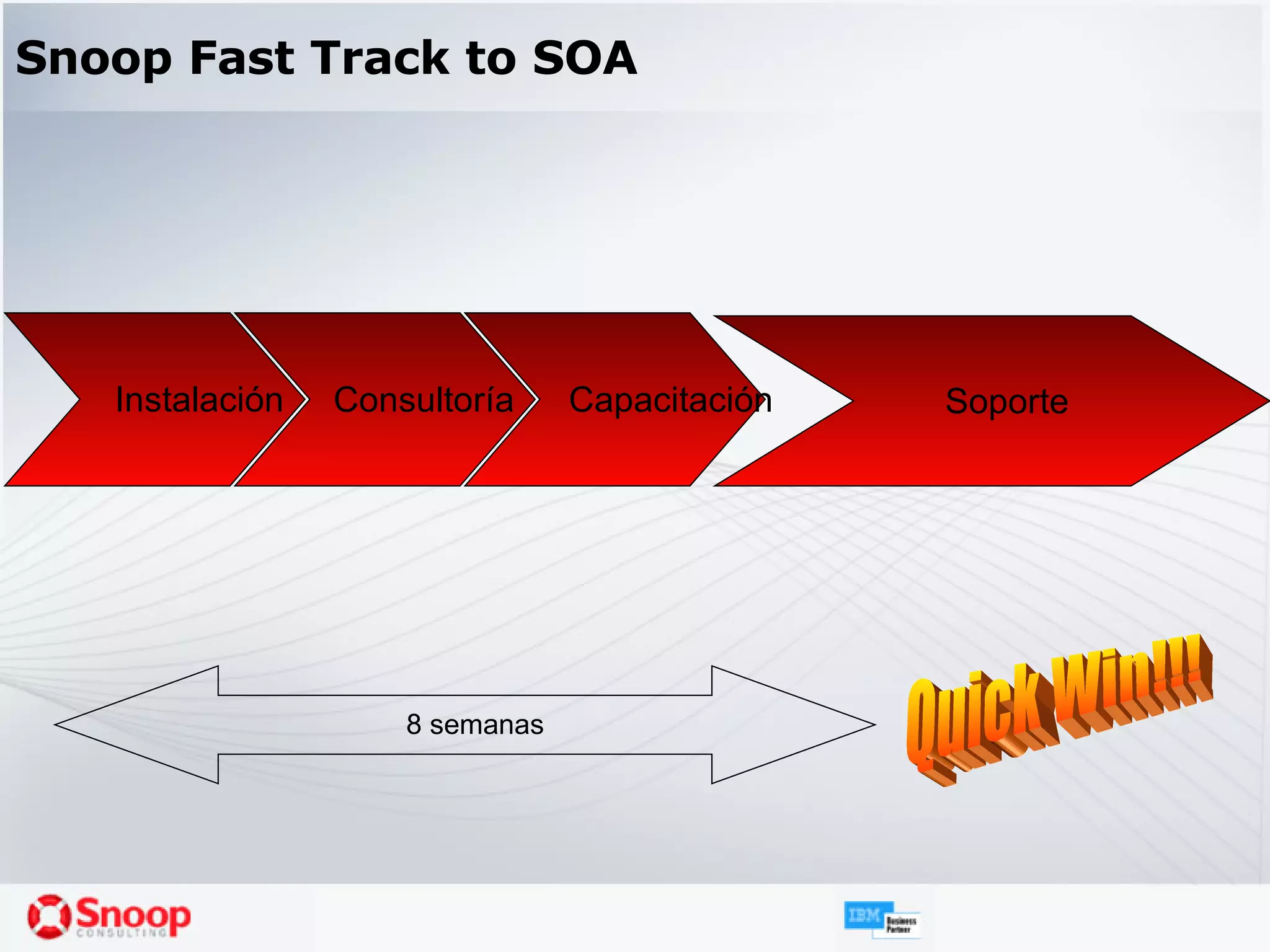 Snoop Fast Track to SOA Instalación Consultoría Capacitación Soporte 8 semanas Quick Win!!! 