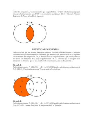 Dados dos conjuntos A={x/x estudiantes que juegan fútbol} y B={x/x estudiantes que juegan
básquet}, la intersección será F...