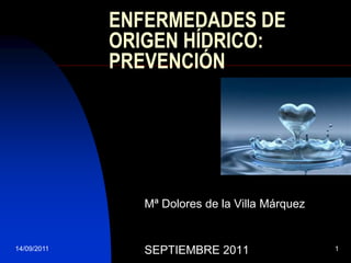14/09/2011 1 ENFERMEDADES DE ORIGEN HÍDRICO: PREVENCIÓN Mª Dolores de la Villa Márquez SEPTIEMBRE 2011 