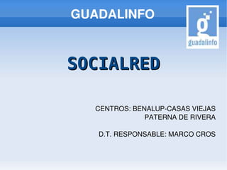 GUADALINFO



    SOCIALRED

      CENTROS: BENALUP­CASAS VIEJAS
                            PATERNA DE RIVERA

       D.T. RESPONSABLE: MARCO CROS


            
 