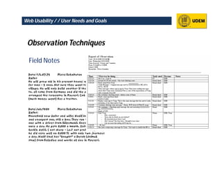 Web Usability / / User Needs and Goals



 Observation Techniques

  Field Notes
 