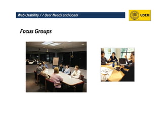 Web Usability / / User Needs and Goals



 Focus Groups
 