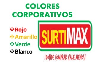 COLORES
CORPORATIVOS
Rojo
Amarillo
Verde
Blanco
 