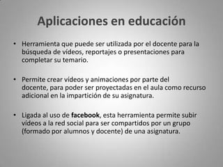 Breve historiaYouTube Inc. fue fundada por Chad Hurley, Steve Chen       y Jawed Karim en febrero de 2005 en San Bruno, California. Todos ellos se conocieron cuando trabajaban en PayPal, Chen y Karim como ingenieros, y Chad como diseñador. El dominio fue activado el 15 de febrero de 2005, el 23 de abril de ese mismo año fue cargado el primer vídeo (Me at the Zoo) y, finalmente, en primavera YouTube entró en línea. Para diciembre de 2005 las páginas de YouTube eran visitadas unas 50 millones de veces al día. En octubre de 2006 Google compró YouTube por 1.650 millones de dólares.Ya en junio de 2008 el 38% de los vídeos visualizados en Internet provenían de YouTube (el competidor más cercano sólo llegaba a representar el 4%).