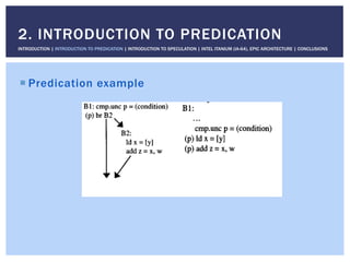 ! Predication example
2. INTRODUCTION TO PREDICATION
INTRODUCTION | INTRODUCTION TO PREDICATION | INTRODUCTION TO SPECULATION | INTEL ITANIUM (IA-64), EPIC ARCHITECTURE | CONCLUSIONS
 