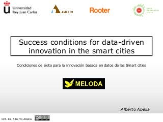 Success conditions for data-driven 
innovation in the smart cities 
Condiciones de éxito para la innovación basada en datos de las Smart cities 
Oct-14. Alberto Abella 
Alberto Abella 
 