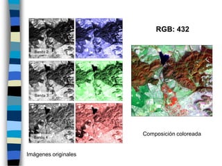 Imágenes originales
Composición coloreada
RGB: 432
Banda 4
Banda 3
Banda 2
 
