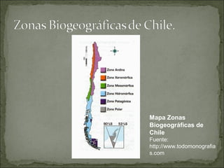 Mapa Zonas
Biogeográficas de
Chile
Fuente:
http://www.todomonografia
s.com
 