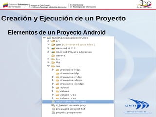 Creación y Ejecución de un Proyecto
Elementos de un Proyecto Android
 