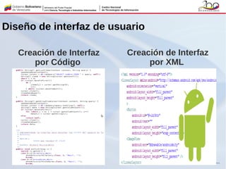 Diseño de interfaz de usuario
Creación de Interfaz
por Código
Creación de Interfaz
por XML
 