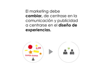  
	
  
	
  
El marketing debe
cambiar, de centrase en la
comunicación y publicidad
a centrarse en el diseño de
experiencias.
 