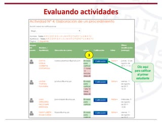 Evaluando actividades
3
Clic aquí
para calificar
al primer
estudiante
 