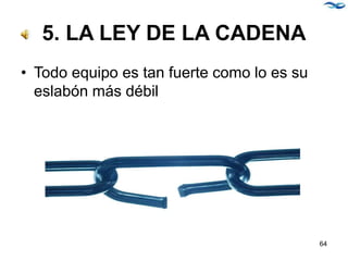 5. LA LEY DE LA CADENA
• Todo equipo es tan fuerte como lo es su
eslabón más débil
64
 
