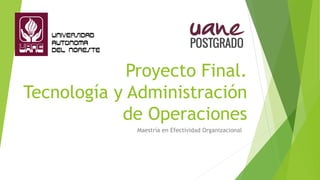 Proyecto Final.
Tecnología y Administración
de Operaciones
Maestría en Efectividad Organizacional
 
