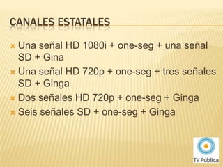PTT Planta transmisora terrestreTransmisión broadcast digitalDigitalización de señales analógicasCodificación del flujo de video y de audio en H.264 y MPEG-4/AACRecepción de contenidos transmitidos por satéliteRecepción de contenidos transmitidos por FOTransmisión en ISDB-T