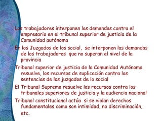 Los trabajadores interponen las demandas contra el
empresario en el tribunal superior de justicia de la
Comunidad autónoma...