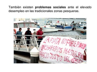 También existen problemas sociales ante el elevado
desempleo en las tradicionales zonas pesqueras.
 