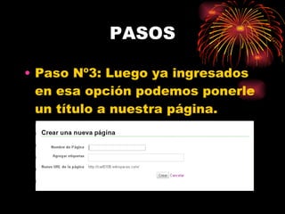 PASOS Paso Nº3: Luego ya ingresados en esa opción podemos ponerle un título a nuestra página. 