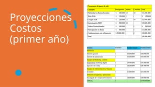 Proyecciones
Costos
(primer año)
 