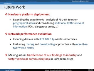 Jamal Toutouh Natural Computing for Vehicular Networks
Future Work
Future Work
Introduction Fundamentals Methodology Concl...