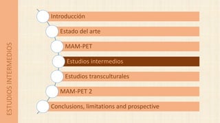 Introducción
Estado del arte
MAM-PET
Estudios intermedios
Estudios transculturales
MAM-PET 2
Conclusions, limitations and ...
