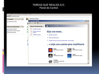 TAREAS QUE REALIZA S.O.
    Panel de Control
 