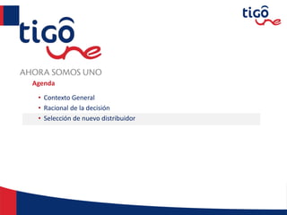 Agenda
• Contexto General
• Racional de la decisión
• Selección de nuevo distribuidor
 