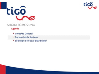 Agenda
• Contexto General
• Racional de la decisión
• Selección de nuevo distribuidor
 