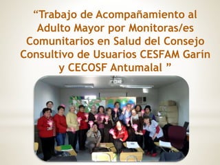 “Trabajo de Acompañamiento al
Adulto Mayor por Monitoras/es
Comunitarios en Salud del Consejo
Consultivo de Usuarios CESFAM Garín
y CECOSF Antumalal ”
 