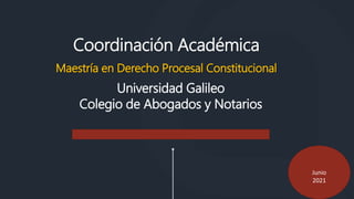 Coordinación Académica
Maestría en Derecho Procesal Constitucional
Universidad Galileo
Colegio de Abogados y Notarios
Junio
2021
 