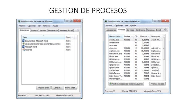 Resultado de imagen para gestion de procesos en windows