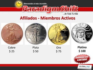 Afiliados - Miembros Activos




Cobre         Plata       Oro          Platino
 $ 25         $ 50        $ 75          $ 100
 