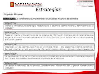 Estrategias
Propósito Misional:
 