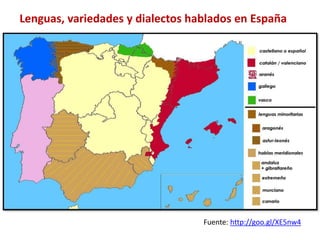 Lenguas, variedades y dialectos hablados en España 
Fuente: http://goo.gl/XE5nw4 
 