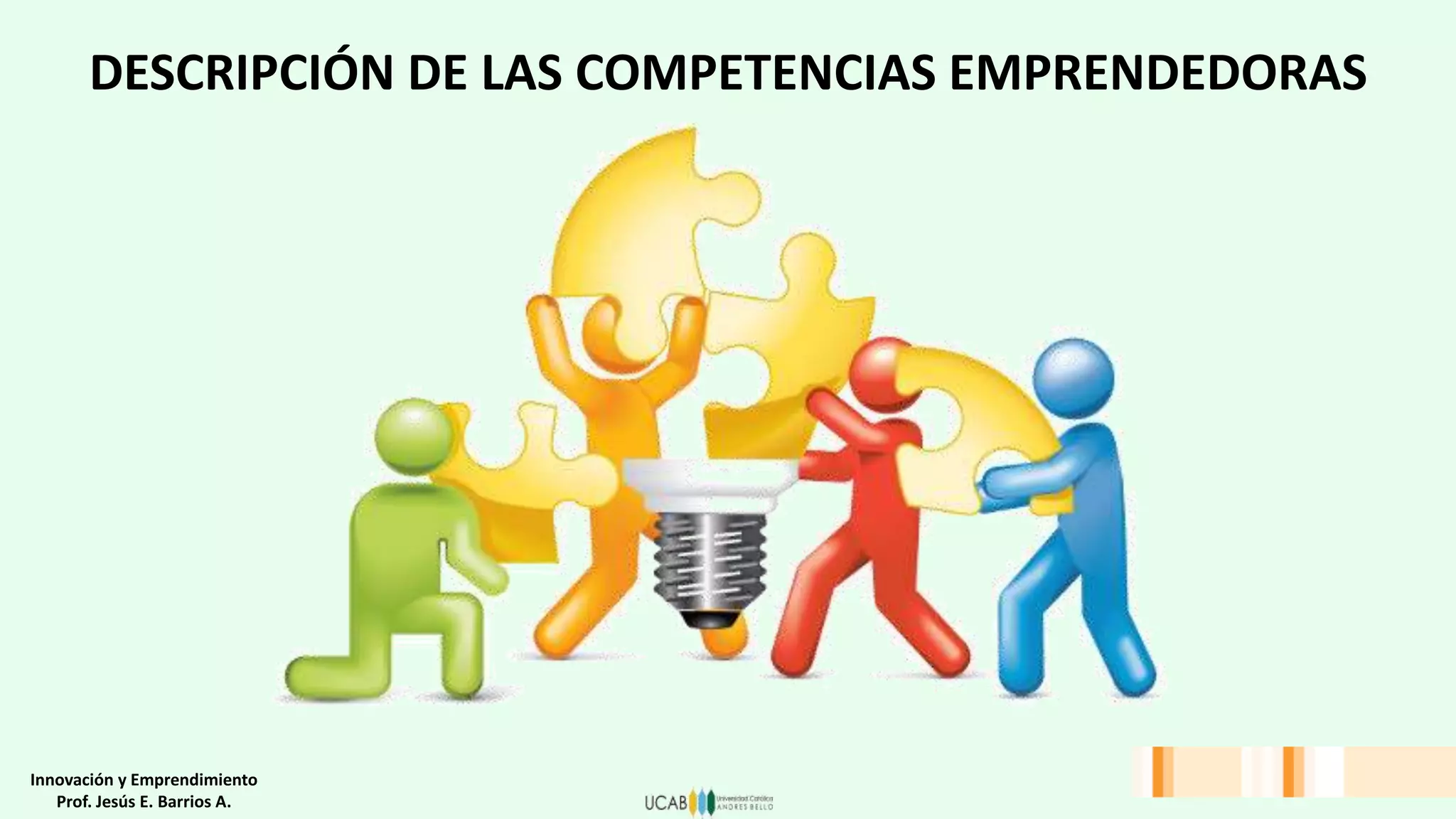 DESCRIPCIÓN DE LAS COMPETENCIAS EMPRENDEDORAS
Innovación y Emprendimiento
Prof. Jesús E. Barrios A.
 