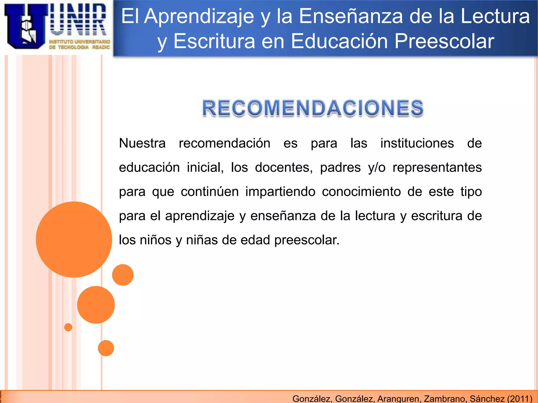 El Aprendizaje y la Enseñanza de la Lectura y la Escritura en Educación ...