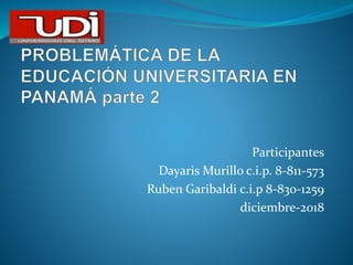 Participantes
Dayaris Murillo c.i.p. 8-811-573
Ruben Garibaldi c.i.p 8-830-1259
diciembre-2018
 