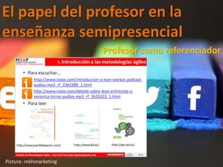 El papel del profesor en la
enseñanza semipresencial
Picture: mkhmarketing
Profesor como referenciador
 